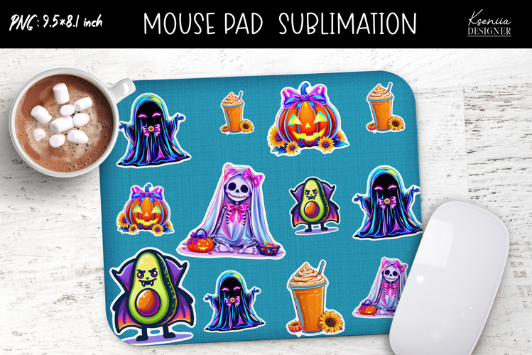 Iridescent Kawaii Halloween Stickers Mouse Pad Sublimation
