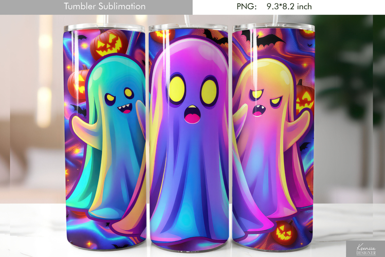 Halloween Neon Iridescent Ghost Tumbler Sublimation