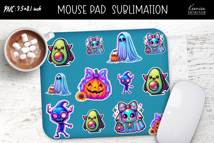 Iridescent Kawaii Halloween Stickers Mouse Pad Sublimation