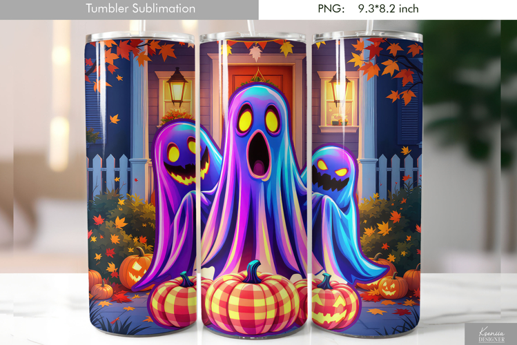 Halloween Neon Iridescent Ghost Tumbler Sublimation