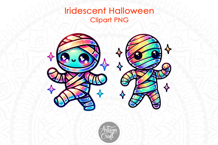 Iridescent mummy, cute mummy, Halloween mummy, homographic