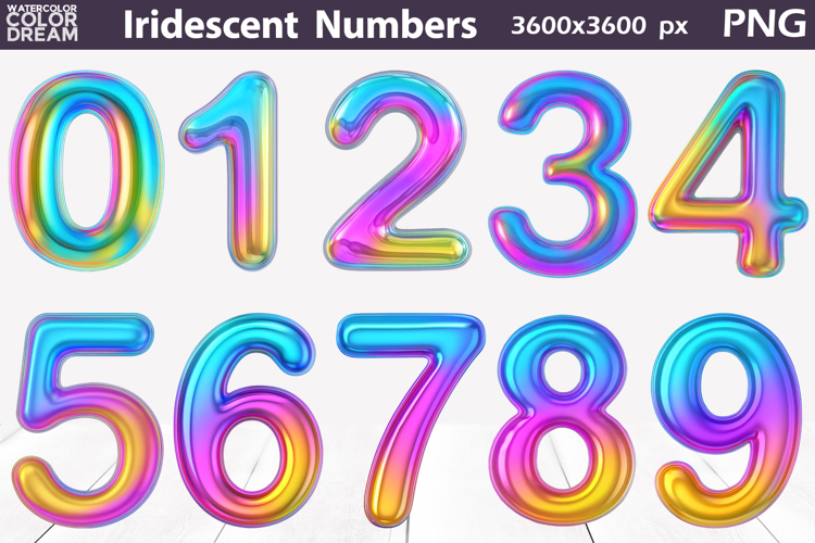 Iridescent Balloon Numbers PNG | Festive Number Clipart