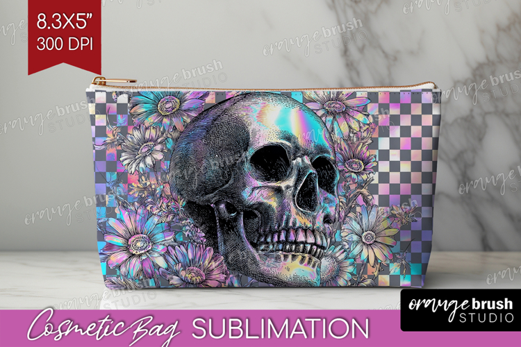Iridescent Skull Halloween Cosmetic Bag Spooky Season Makeup