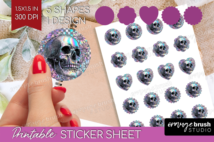 Iridescent Skull Halloween Round Sticker Spooky Season