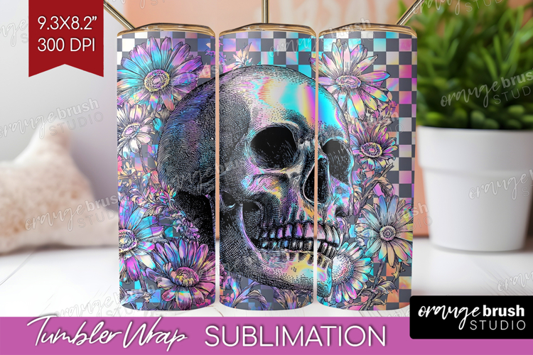Iridescent Skull Halloween Tumbler Wrap Spooky Season PNG
