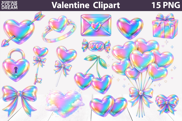 Iridescent Valentine Clipart | Valentines day Sublimation