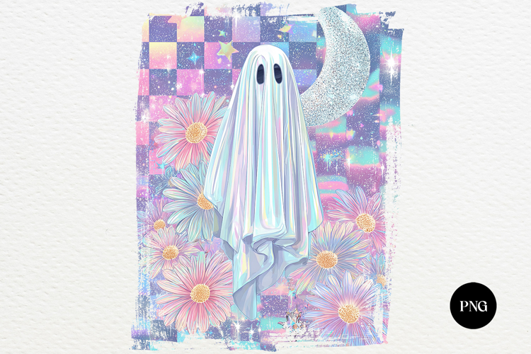 Iridescent Floral Halloween Ghost PNG