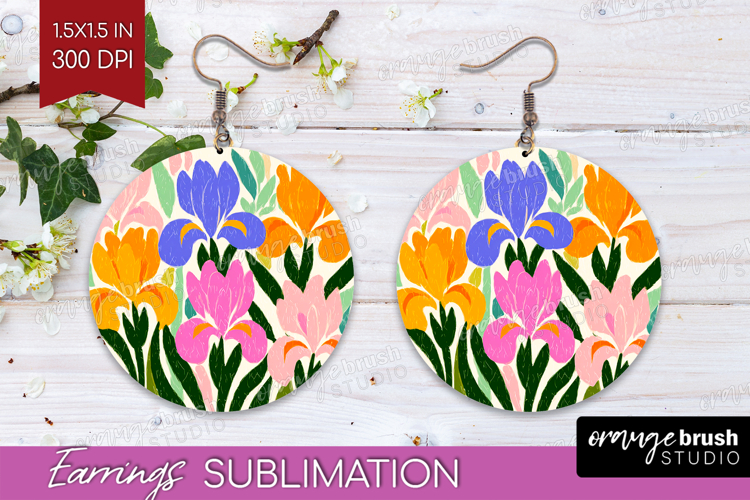 Iris Modern Floral Round Earrings Sping Flower PNG