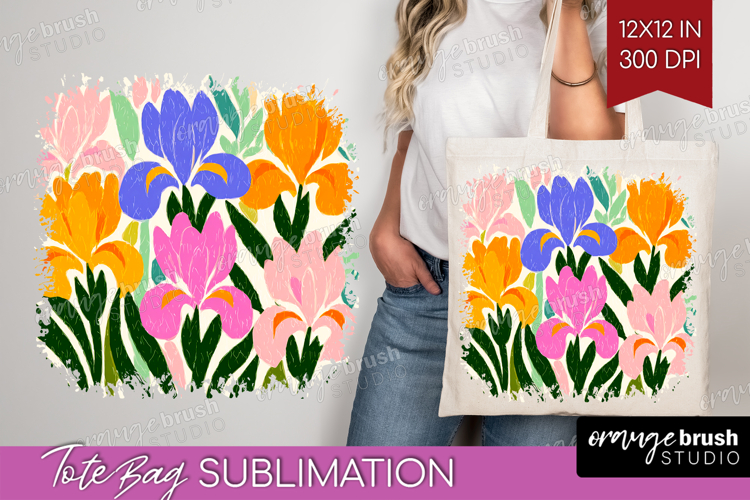 Iris Modern Floral Tote Bag Sping Flower Tote Bag PNG