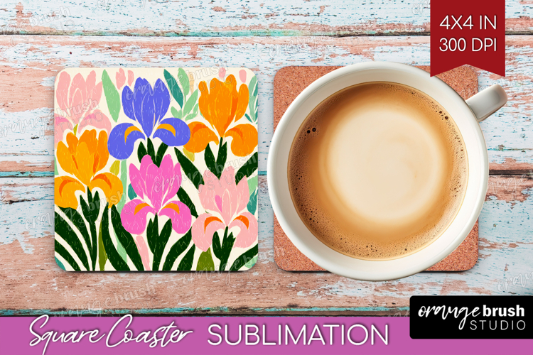 Iris Modern Floral Square Coaster Sping Flower Coaster PNG