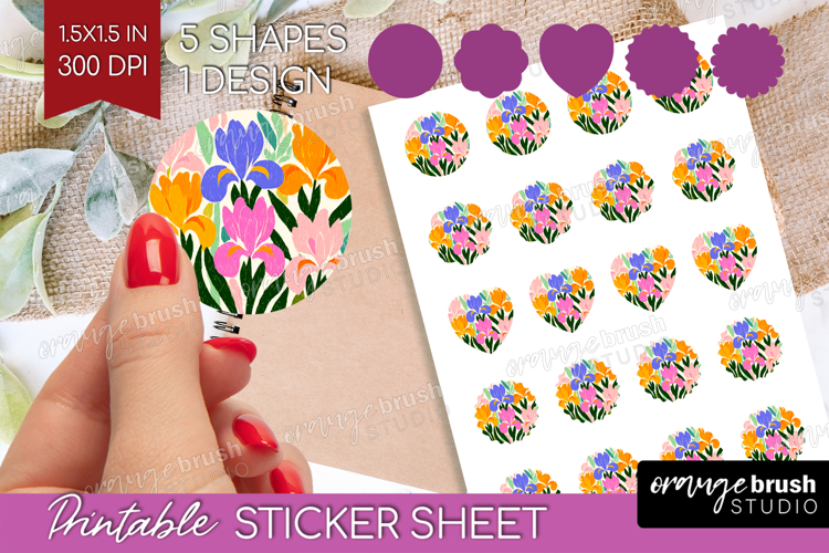 Iris Modern Floral Round Sticker Sping Flower Printable