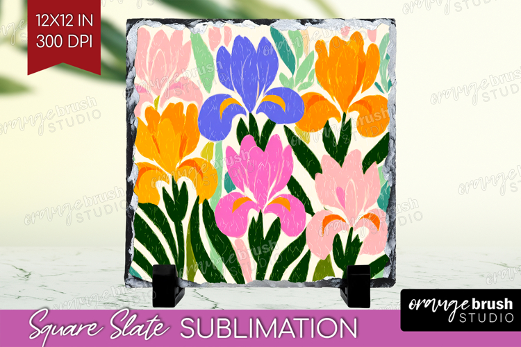 Iris Modern Floral Slate PNG Sping Flower Square Slate