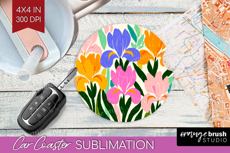 Iris Modern Floral Car Coaster Sping Flower Coaster PNG