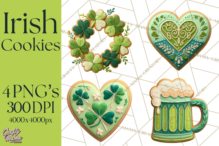 St Patrick’s Day Cookies Clipart, Shamrock Cookie PNG