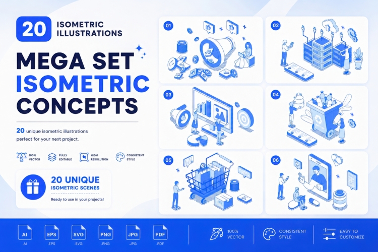 Isometric Illustrations Bundle