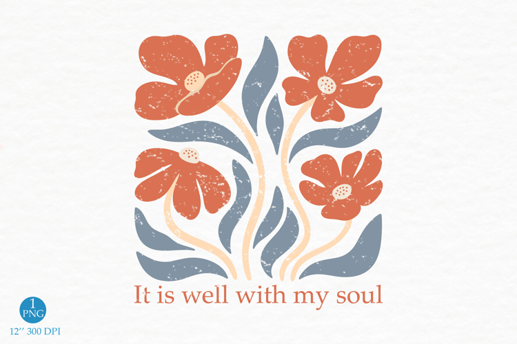 It Is Well With My Soul PNG, Retro Floral Design
