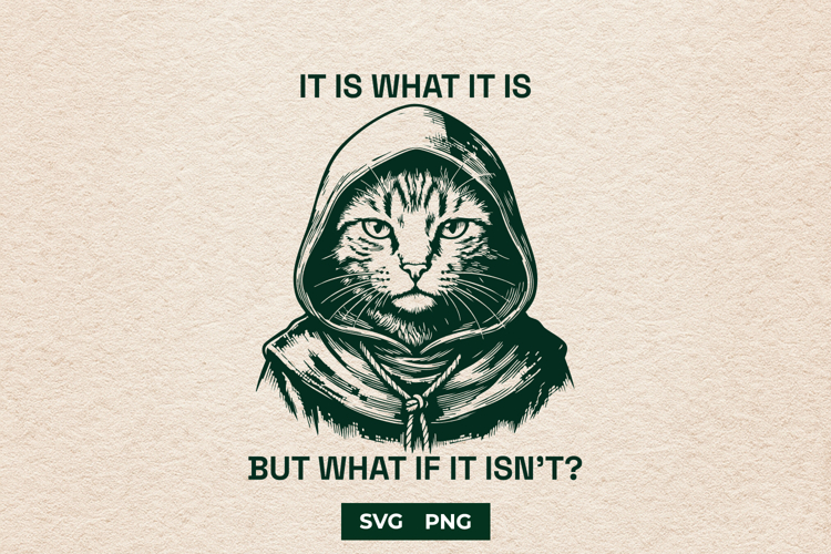 Sarcastic Hooded Cat SVG - Funny Existential Quote PNG example image 1
