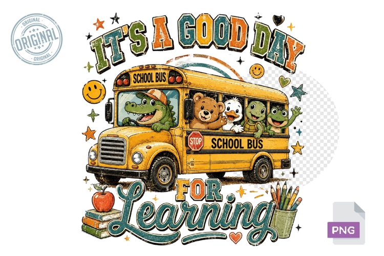 Its A Good Day For Learning PNG, Cute School Bus Animals,