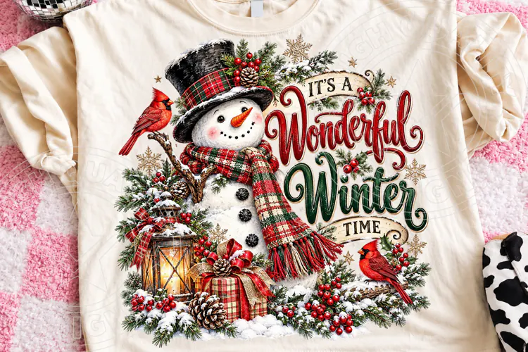 It's a Wonderful Winter Time Christmas Snowman & Cardinal PN