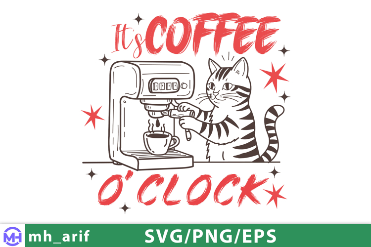 Cat Coffee Machine Hand-drawn PNG SVG Design