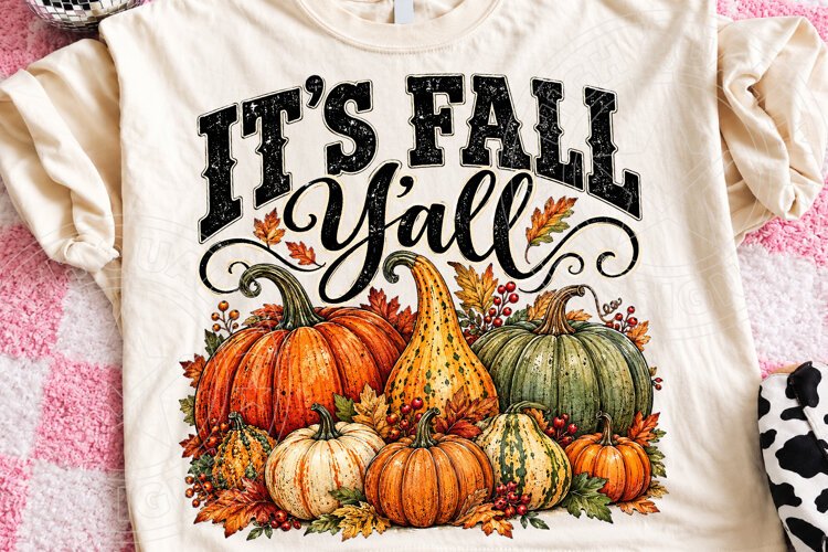 It's Fall Y'all Vintage Pumpkin Harvest Fall PNG example image 1