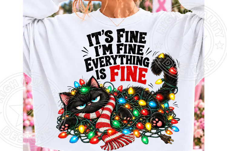 It’s Fine I’m Fine Everything Is Fine Christmas Cat PNG