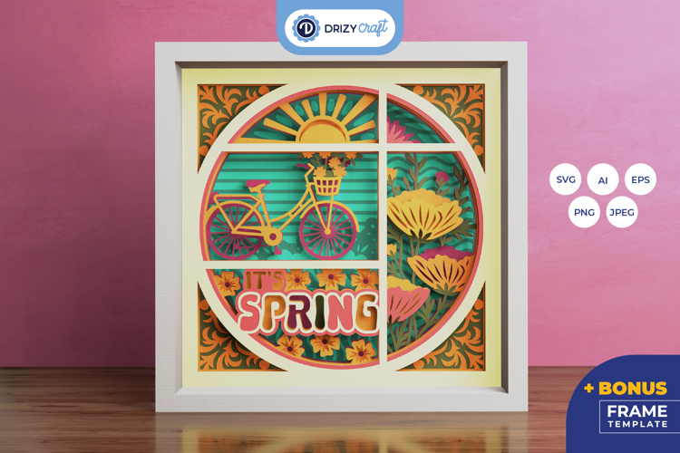 Its Spring Season 3D Shadow Box - Spring Bicycle 3D SVG