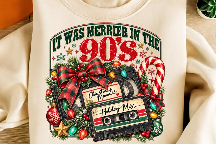 It Was Merrier in the 90s PNG | Retro Christmas Cassette Png example image 1