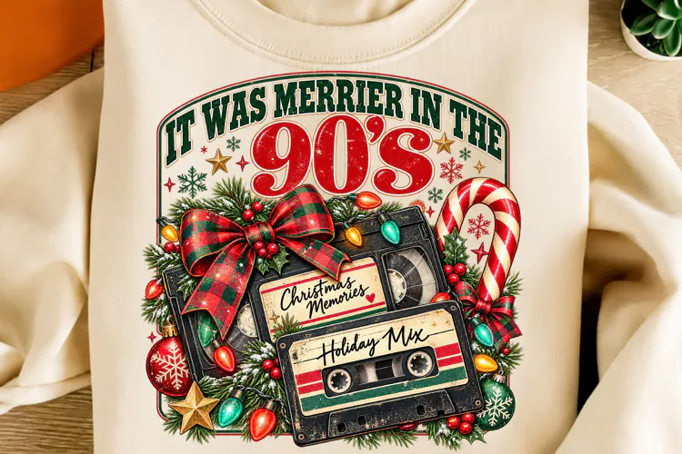 It Was Merrier in the 90s PNG | Retro Christmas Cassette Png