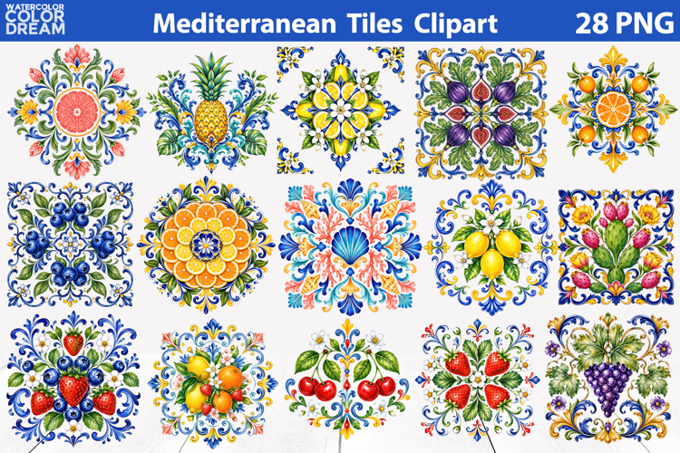Sicilian Tiles Bundle | Coastal Italian Ceramic Sublimation