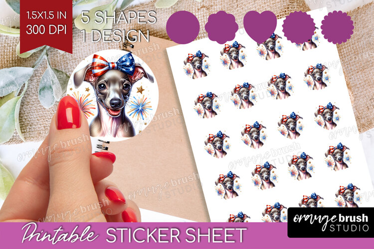 Italian Greyhound Dog Round Sticker Patriotic Dog Printable example image 1