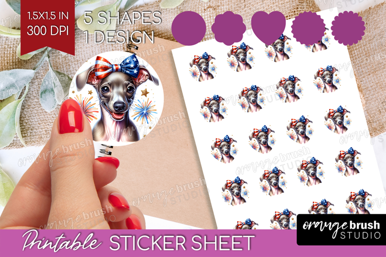 Italian Greyhound Dog Round Sticker Patriotic Dog Printable