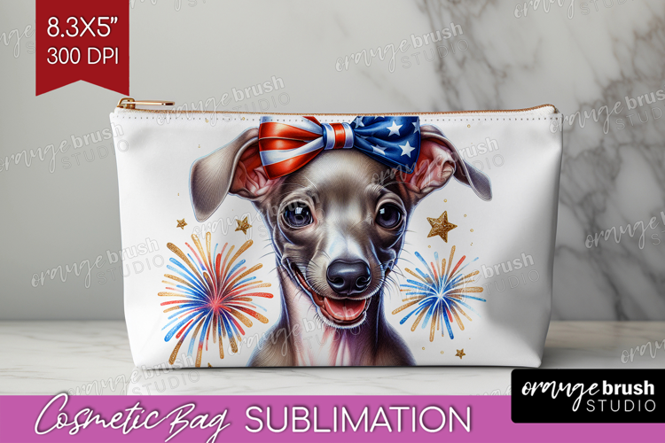 Italian Greyhound Dog Cosmetic Bag Patriotic Dog Makeup Bag