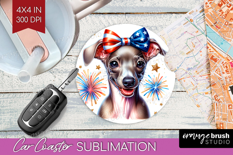 Italian Greyhound Dog Car Coaster Patriotic Dog Coaster PNG