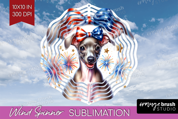 Italian Greyhound Dog Wind Spinner Sublimation PNG Patriotic