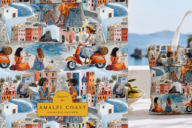 Italian Riviera Seamless Pattern Coastal Travel JPG Design