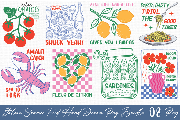 Italian Summer Food Hand Drawn Png Bundle example image 1