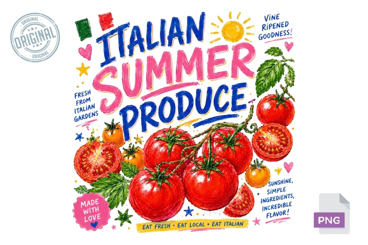 Italian Summer Produce Tomato PNG Sublimation Design