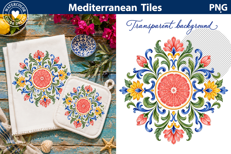 Mediterranean Tile Clipart | Italian Citrus Sublimation
