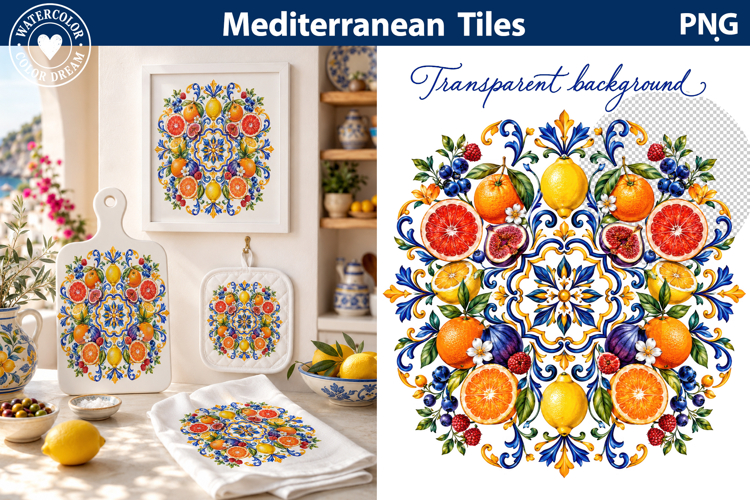 Mediterranean Citrus Tile Sublimation | Italian Wall Decor