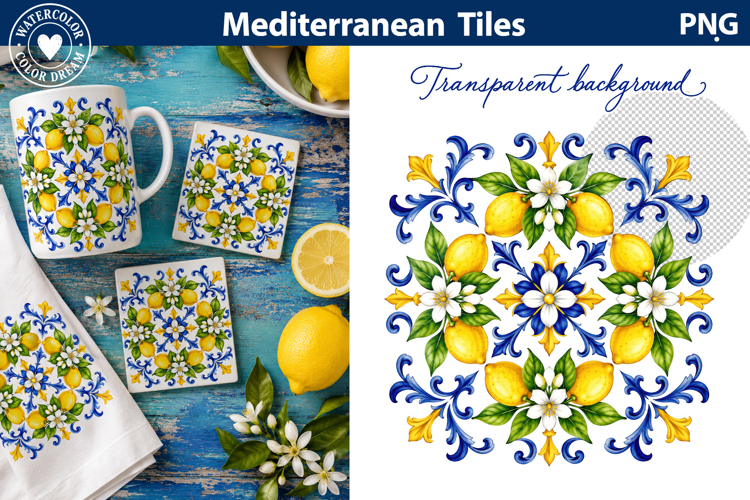 Mediterranean Lemon Blue Tile Art | Italian Sublimation