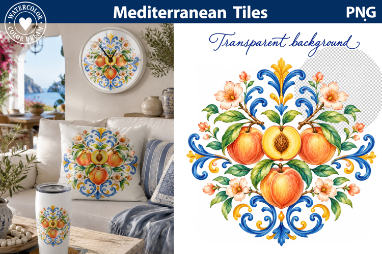 Italian Peach Tile Art | Mediterranean Sublimation