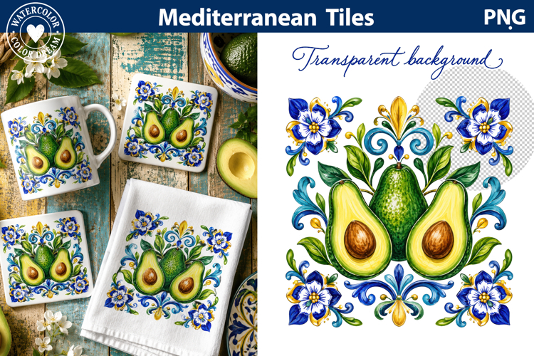 Avocado Tile Art | Mediterranean Sublimation