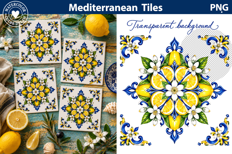 Mediterranean Lemon Blue Tile Art | Italian Sublimation