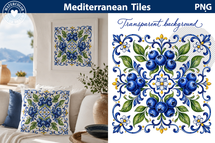 Mediterranean Blueberry Tile | Botanical Berry Ornament