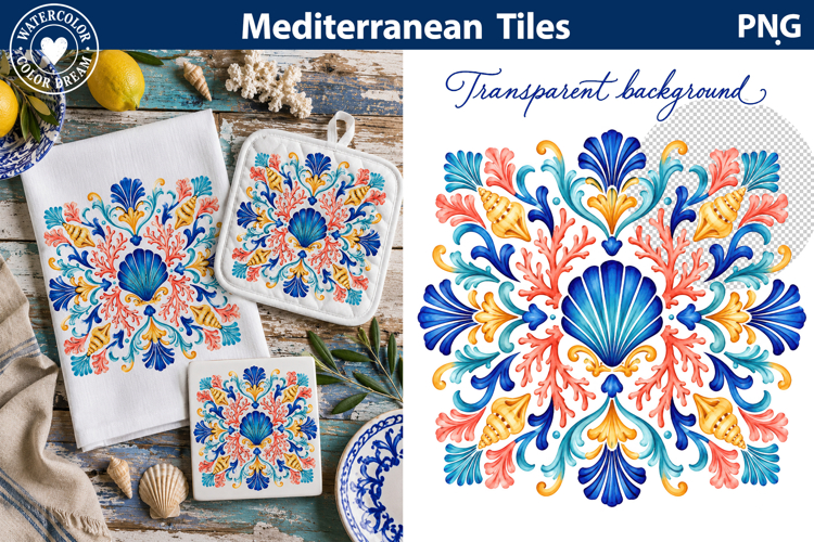 Mediterranean Seashell Tile Art | Coastal Sublimation