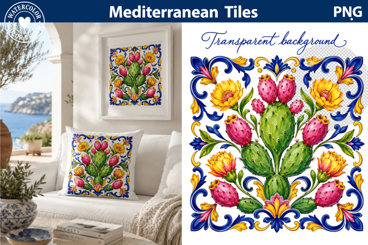 Flowering Cactus Tile | Mediterranean Wall Decor