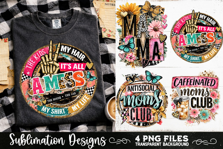 Trendy Mama PNG , Retro Collage Mama 4 Designs Sublimation