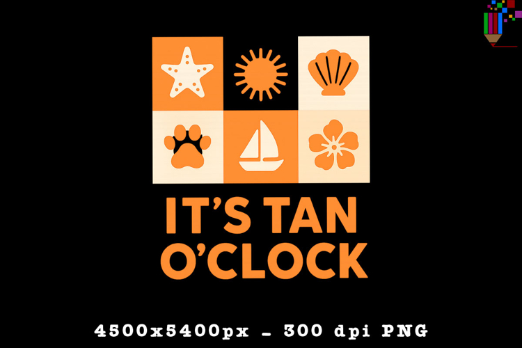 Its Tan OClock Summer Beach Design PNG File