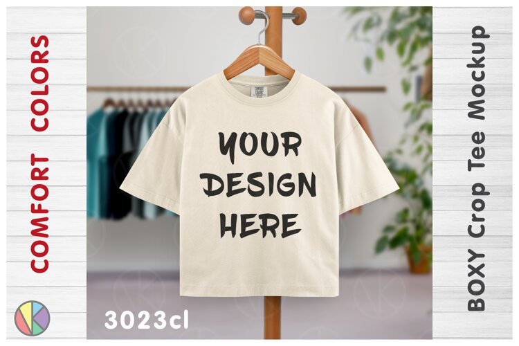 Comfort Colors 3023CL Ivory Boxy Crop T-Shirt Mockup.